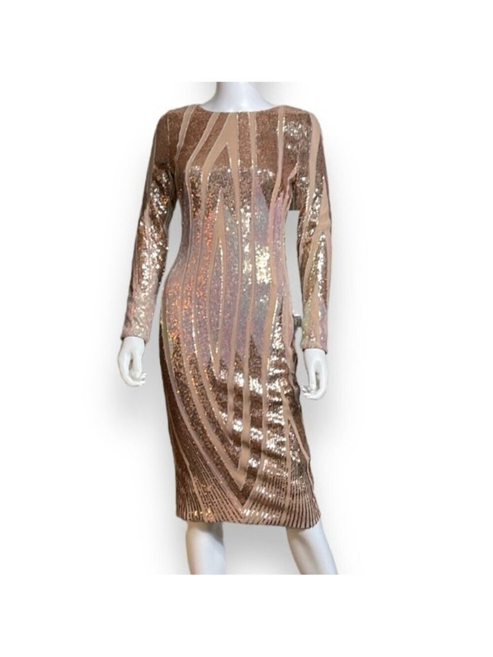 Dress The Population Black Label Emery Sequin Bodycon Midi Dress Size Small - Picture 2 of 14